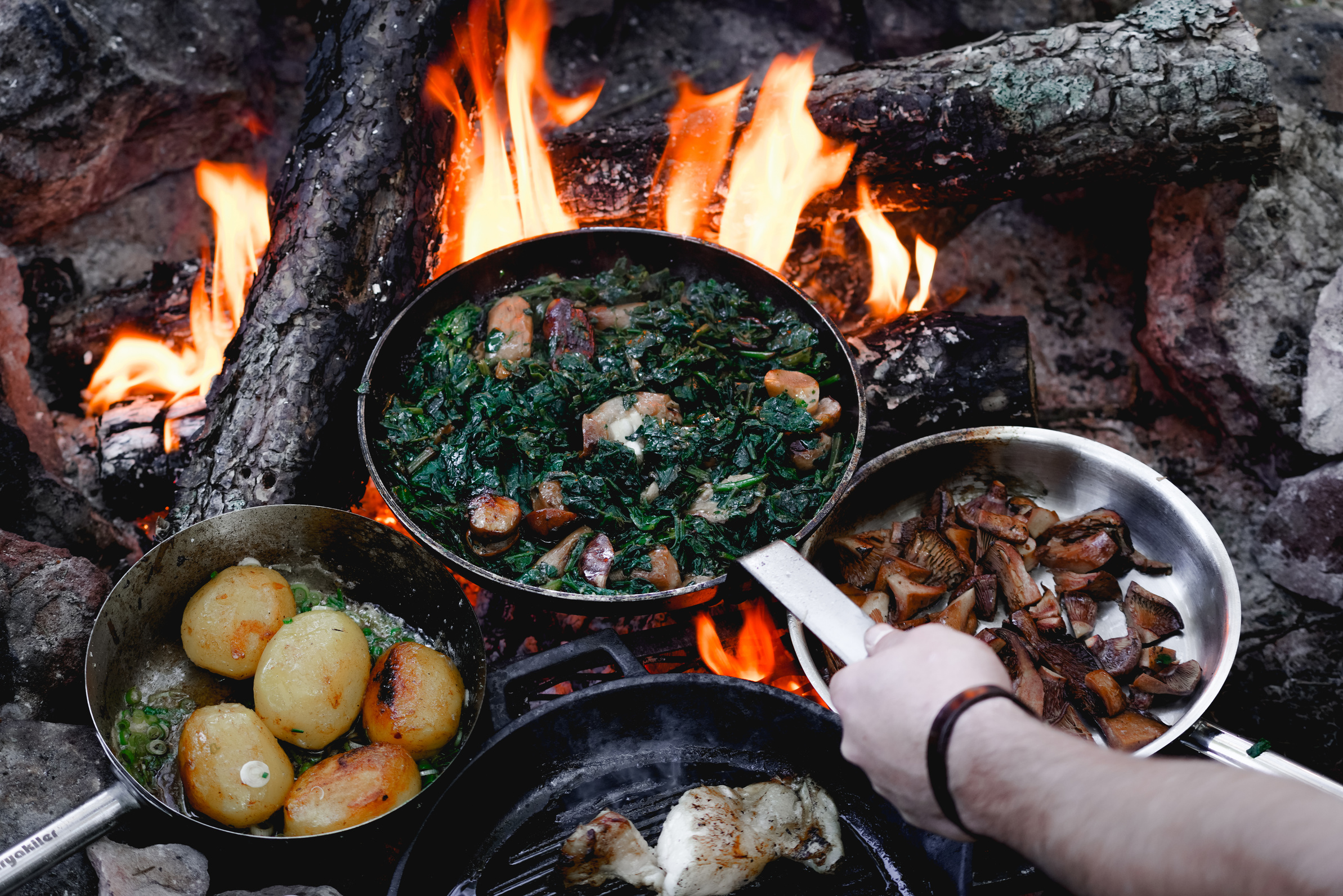 Bushcraft campfire for cooking